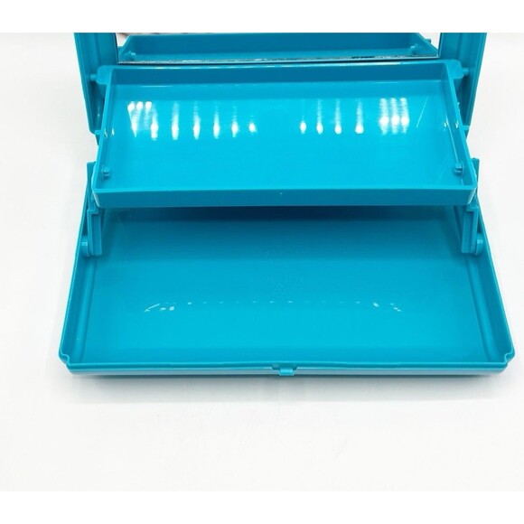 Caboodles Take It Touch Up Cosmetic Makeup Case Organizer Blue 2 Tier w/ Mirror - Picture 3 of 12